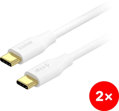 AlzaPower 2-Pack Core Charge USB-C to USB-C 2.0 100W, 1 m - fehér akció