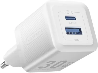 Vention 2-Port USB (C + A) GaN Charger (30W/30W) EU-Plug White akció