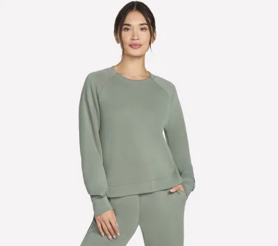 Skechers női Cozy Luxe Crewneck cm SZÜRKÉSBARNA / OLAJZÖLD, Méret XS akció