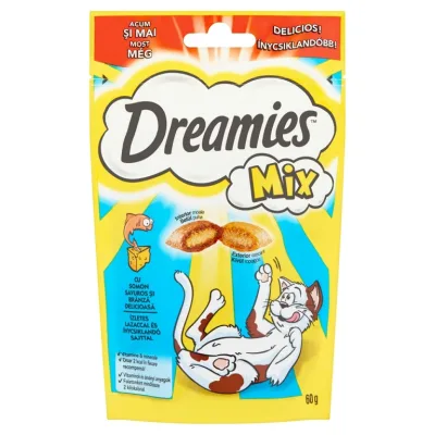 Dreamies Mix jutalomfalat macskák számára lazaccal és sajttal 60 g akció