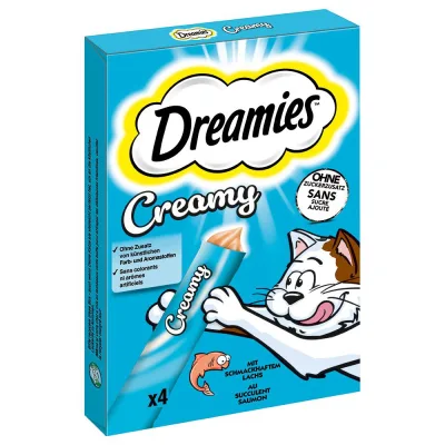 Dreamies Creamy jutalomfalat macskáknak - lazac 4 x 10 g akció
