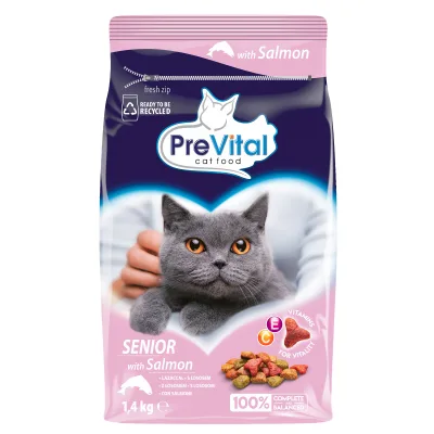 PreVital Senior száraz macskatáp - lazac 2 x 1,4 kg akció