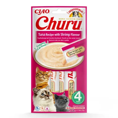 Inaba Cat Ciao Churu krémes macskaeledel - tonhal, garnélarák 4 x (4 x 14 g) akció