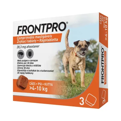 FRONTPRO® rágótabletta kutyáknak bolhák és kullancsok ellen 4–10 kg, S-es 3 tabletta akció