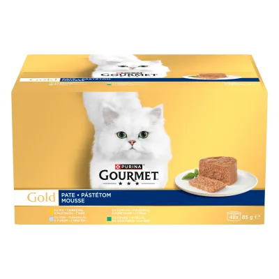 Gourmet Gold Mousse pástétom mix - csirke, pulyka, tonhal nyúl 48 x 85 g akció