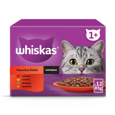 Whiskas klasszikus tasakos eledel válogatás felnőtt macskák számára 12 x 85 g akció