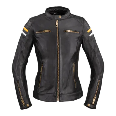 Női motoros bőrkabát W-TEC Stripe Lady fekete 3XL akció